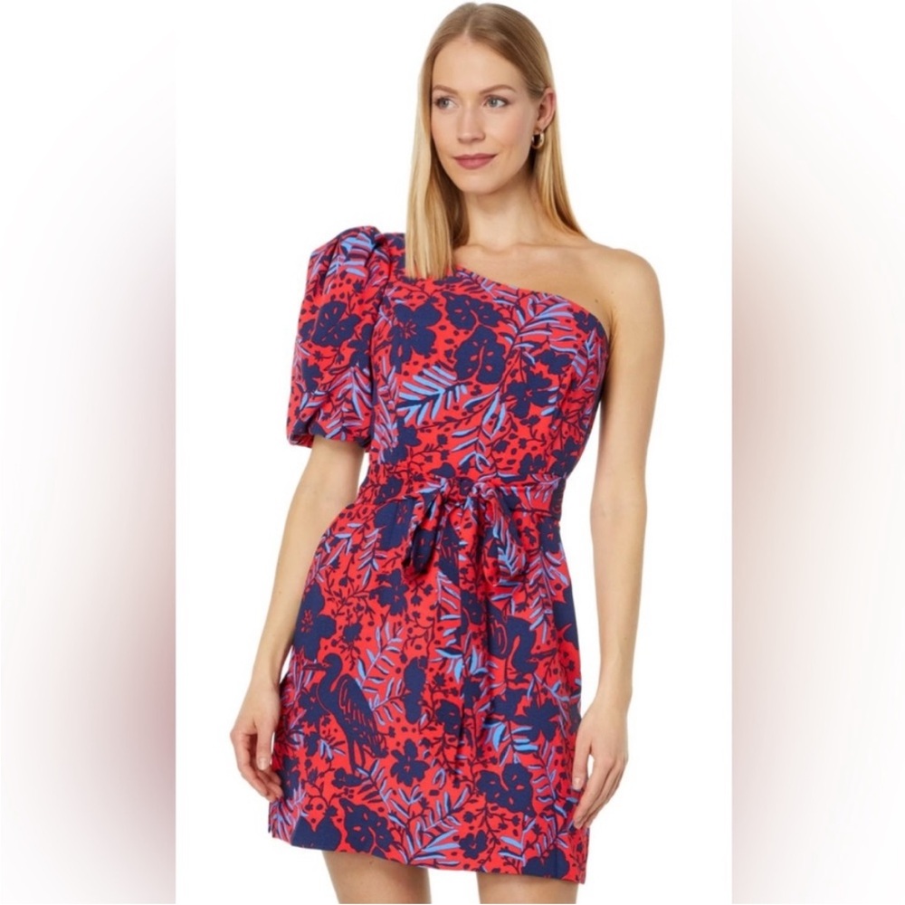 Lilly Pulitzer One Shoulder Brialyn Skirted Romper Ruby Red Heron My Own